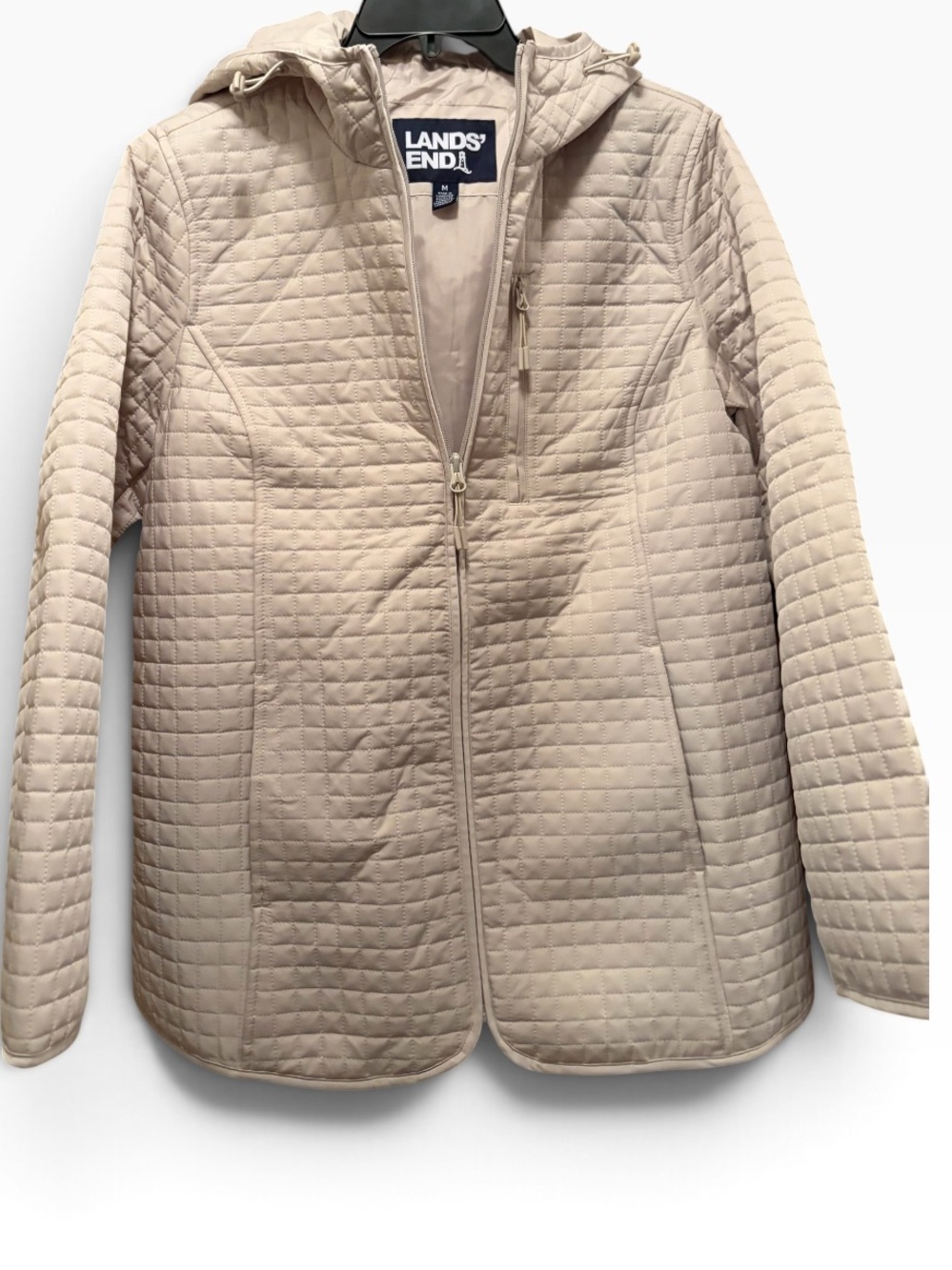 Lands’ End Women’s Medium Quilted Hooded Jacket Beige NWOT Lightweight